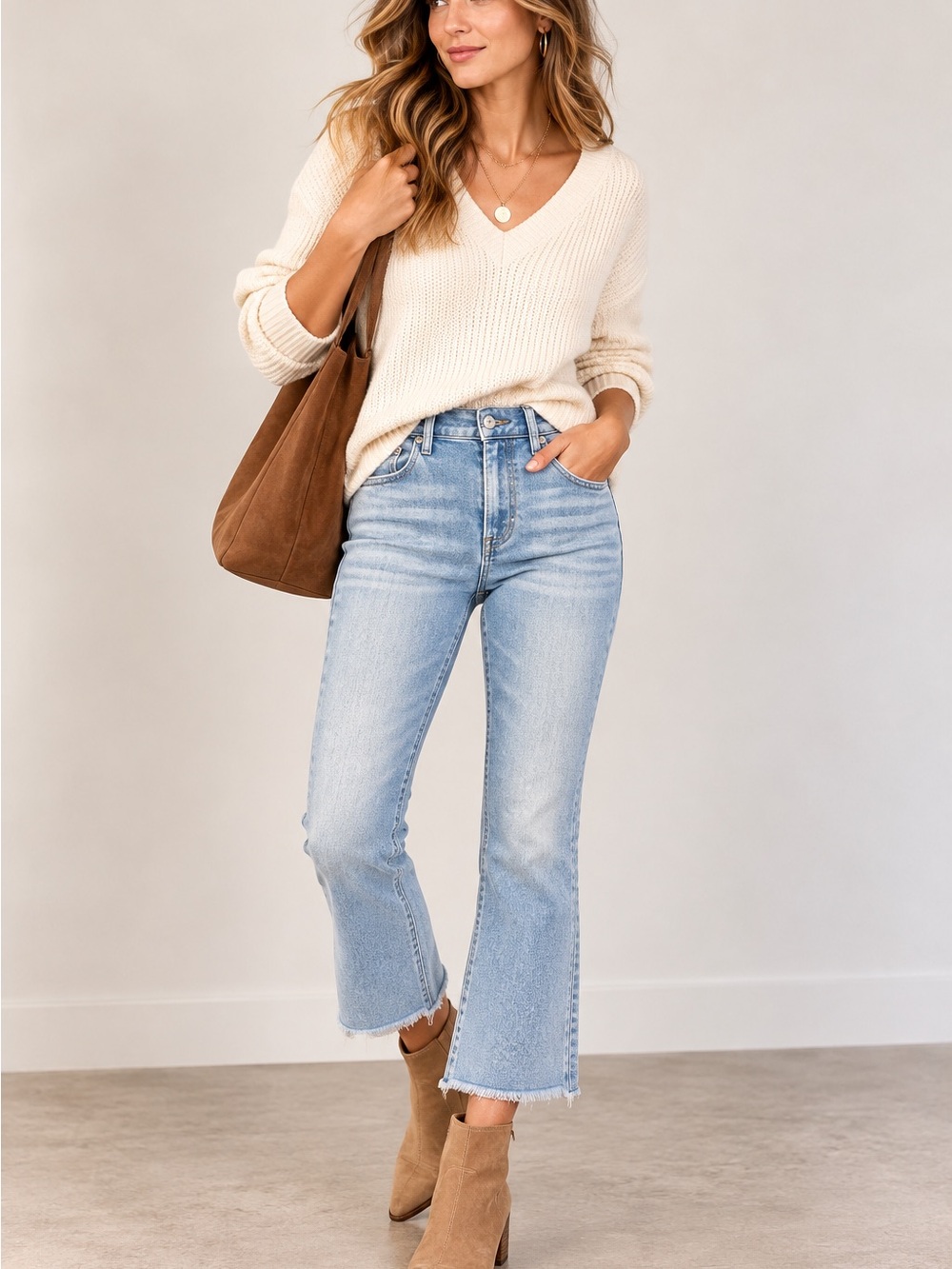 PAIGE Colette Crop Flare Jeans 27 Folklore Light Wash Raw Hem